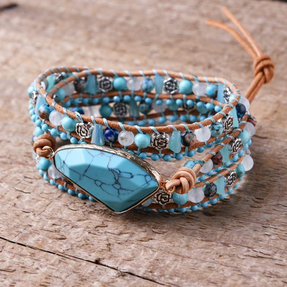 YGLINE Boho Handmade Wrap Leather Tube Crystal Stone Bracelet for Women - Image 3