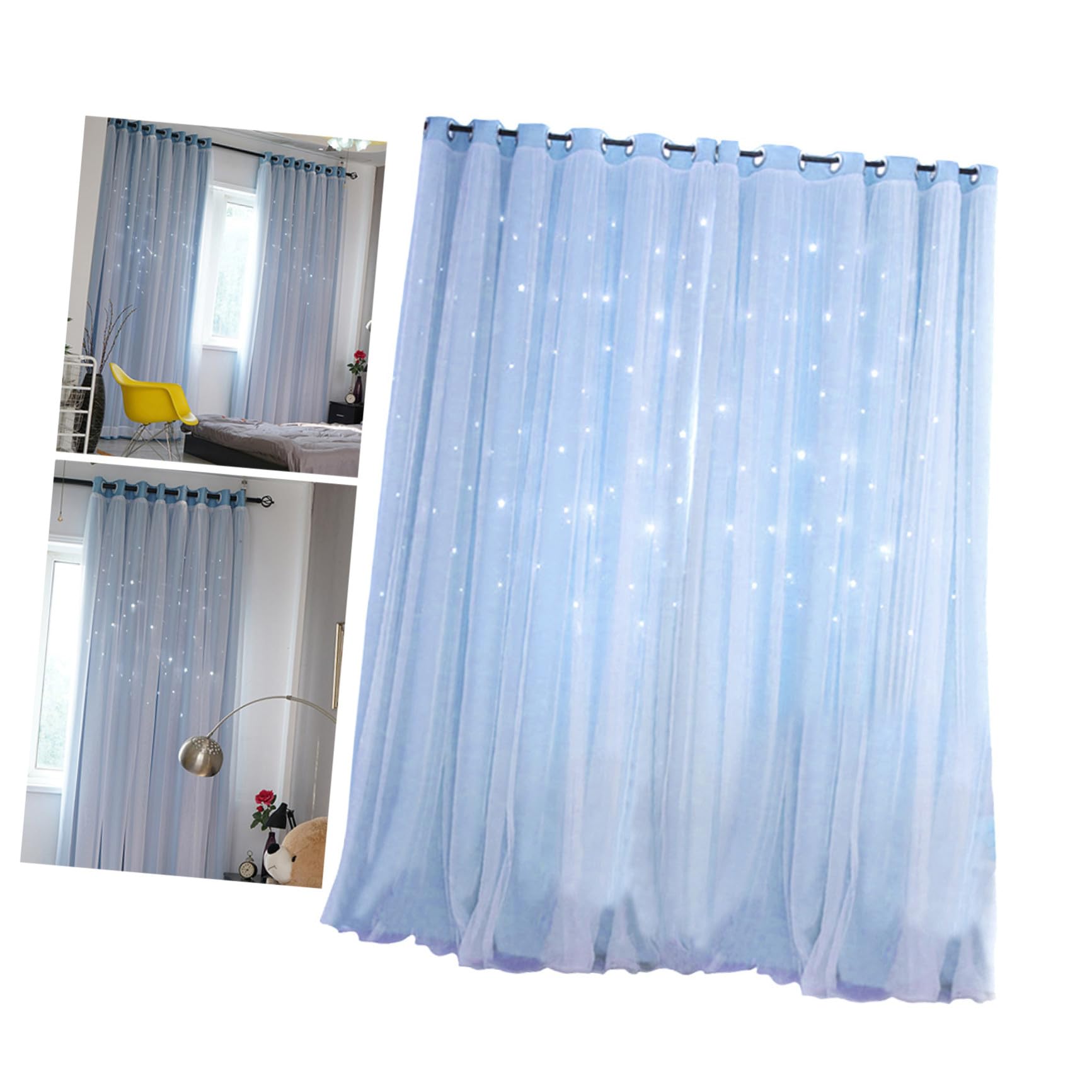 Rideau occultant bleu double couche isole la lumière pour chambre étoiles