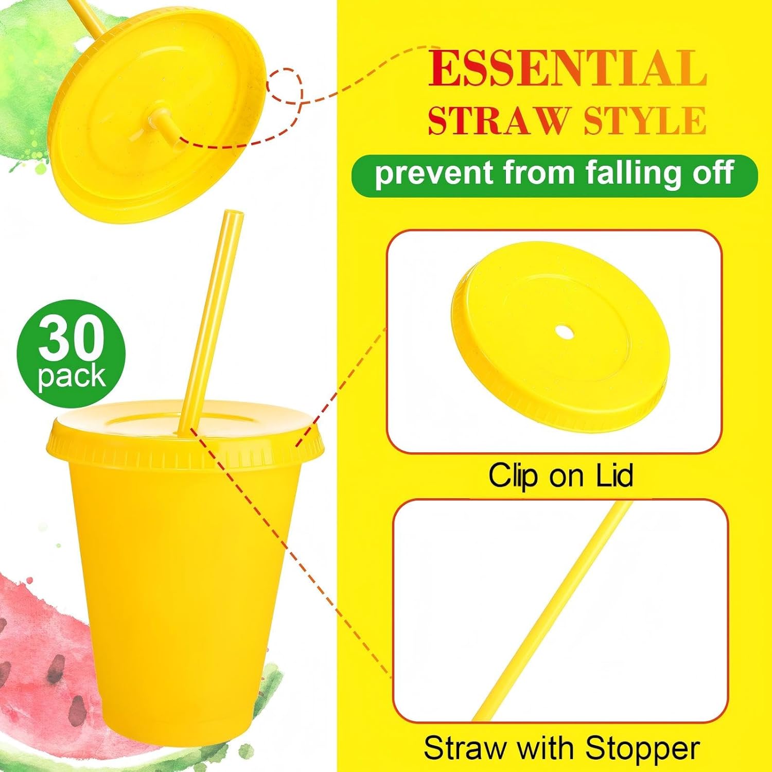 Sieral Cups with Straws and Lids Kids Tumbler with Straw Reusable Water Bottle Iced Coffee Travel Mug Adults Plastic Cups for Parties 16 oz(Simple Colors,30 Pack) - Image 3