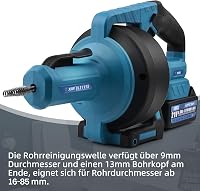XIIW Elektromos Csőtisztító Gép 610 rpm Makita 18V Akkumulátorral Kompatibilis 7,6m Spirál 16-85mm Csövekhez Duguláselhárító 8