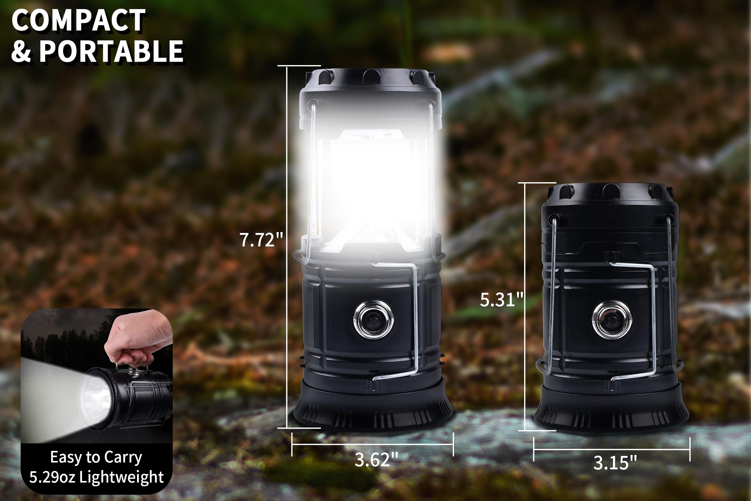 KunHe Confezione da 12 lanterne da campeggio a LED pieghevoli portatili da 1800 mAh, leggere, impermeabili, ricaricabili tramite USB, kit per torcia elettrica per interni ed esterni, luce di emergenza