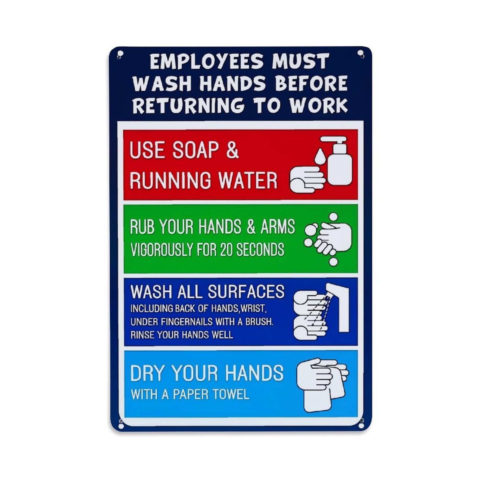 Jdfenggu Vintage Employees Must Wash Hands Retro Metal Tin Sign, Metal Poster For Bar, Home, Man Cave, Kitchen, Laundry Room Art Decor 8X12 Inch