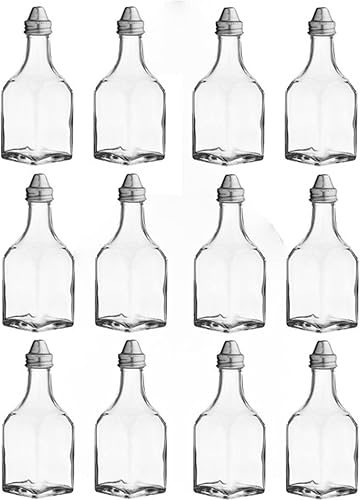 TrueCraftware Juego de 12 6 oz Aceite y vinagre de grado comercial cuerpo de vidrio con tapa de acero inoxidable