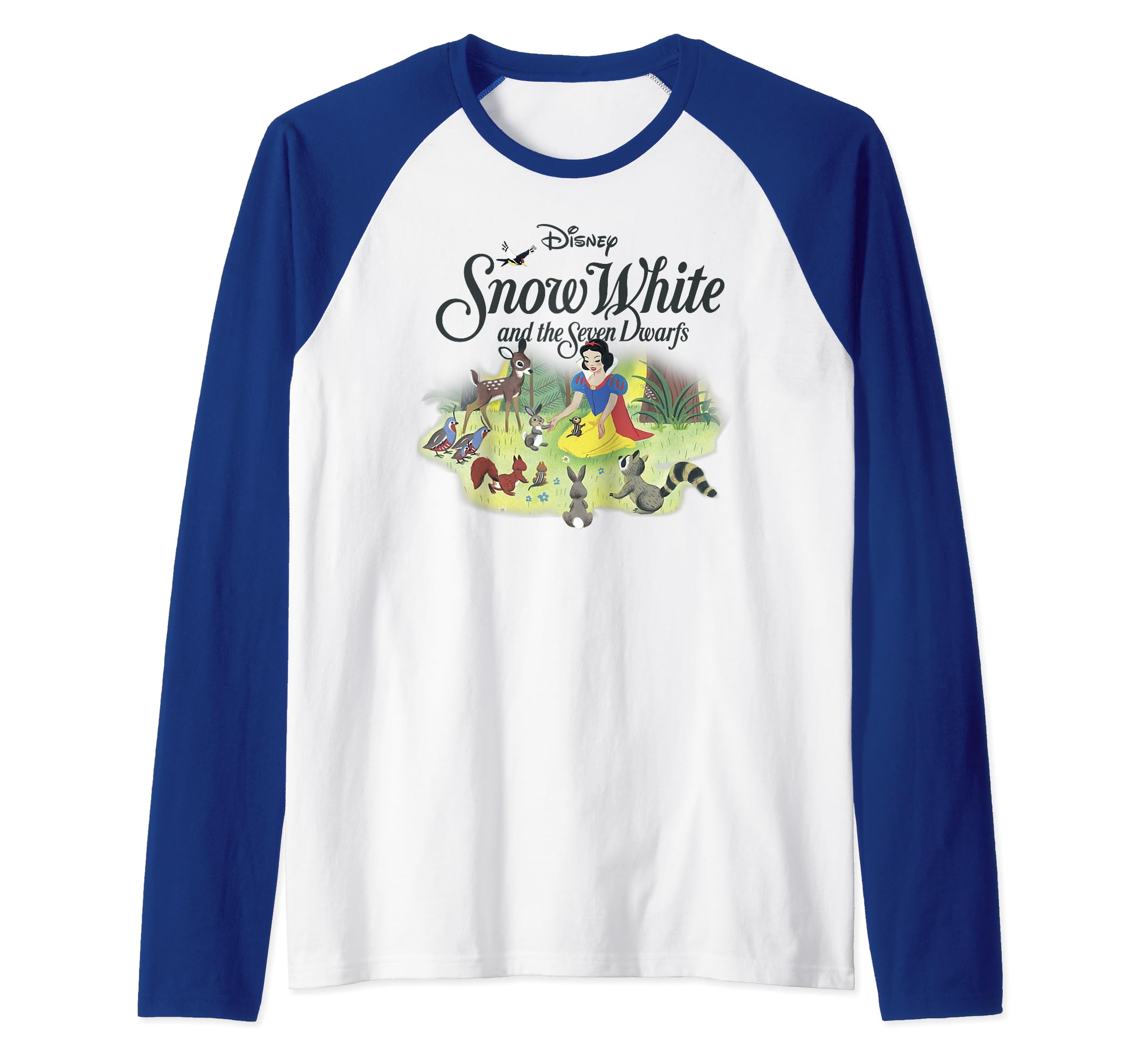 Disney Snow White Animal Friends Title Logo Raglan Baseball Tee, Blue