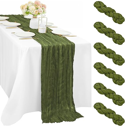 Miniatura 69 de 12 piezas de 10 pies de camino de mesa verde salvia de estopilla, 35 x 120 pulgadas de largo, camino de mesa de gasa para mesas, decoración bohemia,