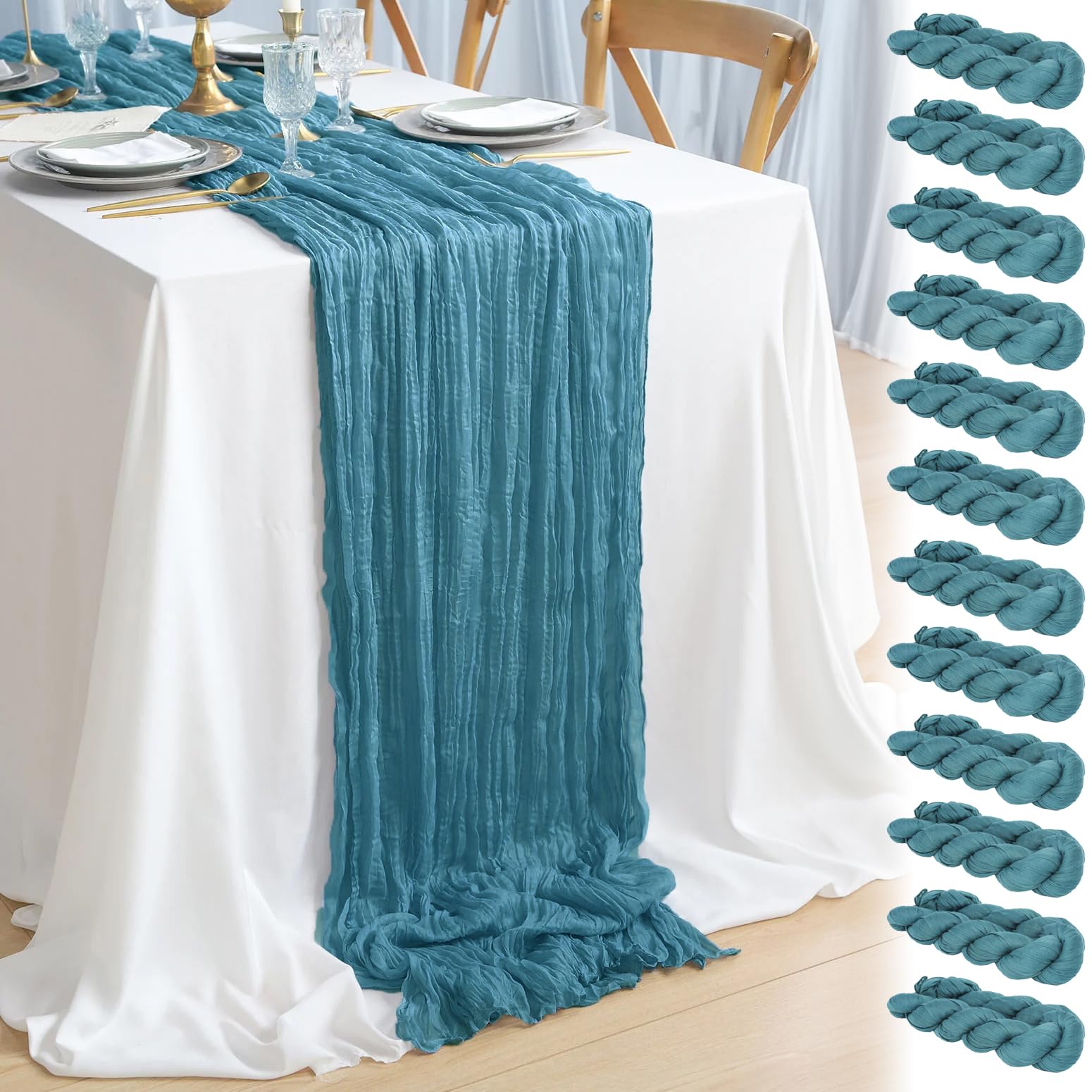 12 Pack 10Ft Teal Cheesecloth Table Runner 35x120 Inch Gauze Table Runner Rustic Table Runner Long Table Runner for Wedding Decor Gender Reveal Decor Wedding Decorations Tea Party Decorations