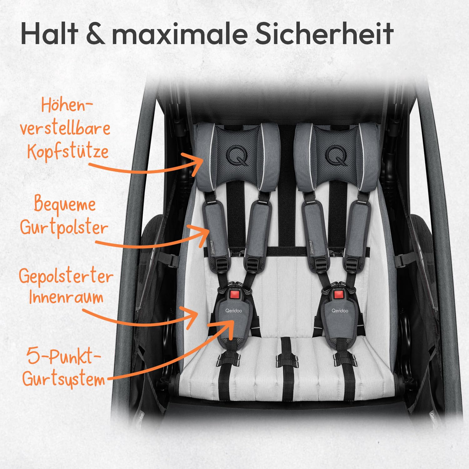 Qeridoo Skaja 2 Cayenne Red | Fahrradanhänger 2 Kinder mit Premium-Federung & 3-in-1-Funktion | Kinderfahrradanhänger & Jogger Kinderwagen | Leichter Fahrrad Anhänger Kinder | Sicher & Komfortabel