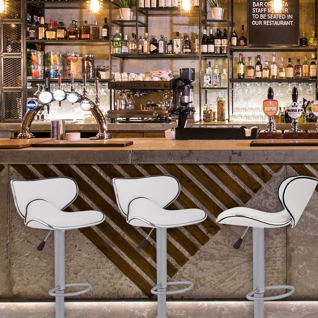 Vnewone Modern Counter Height Bar Stools Set of 2 Swivel Barstools Height Adjustable Seat with Back Dining Kitchen Room Counter PU Comfortable Bar Chairs (White)