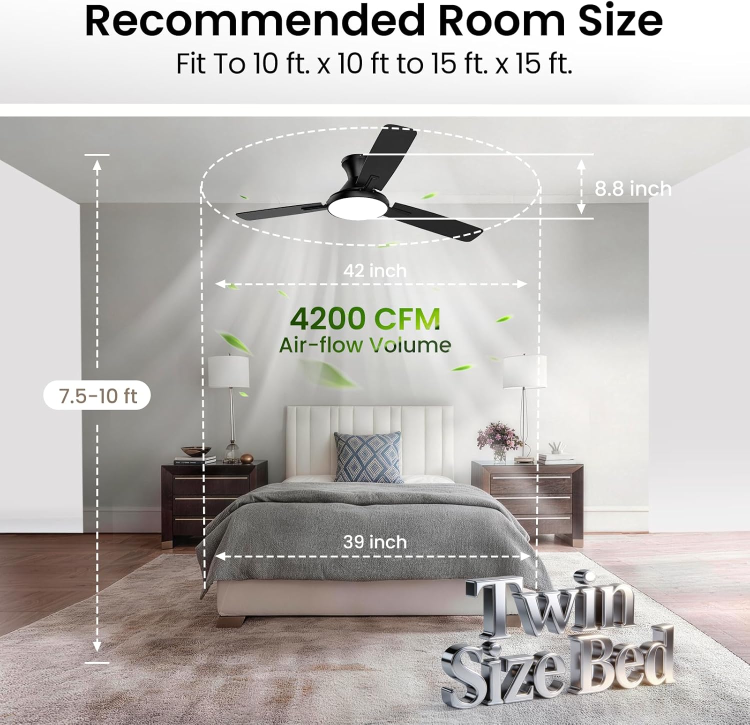 Ceiling Fan with Lights, 42 inch Flush Mount Ceiling Fan with light and Remote/APP Control, 2700-6500K Adjustable, Stepless Dimming, Quiet Reversible Ceiling Fan for Bedroom Living Room