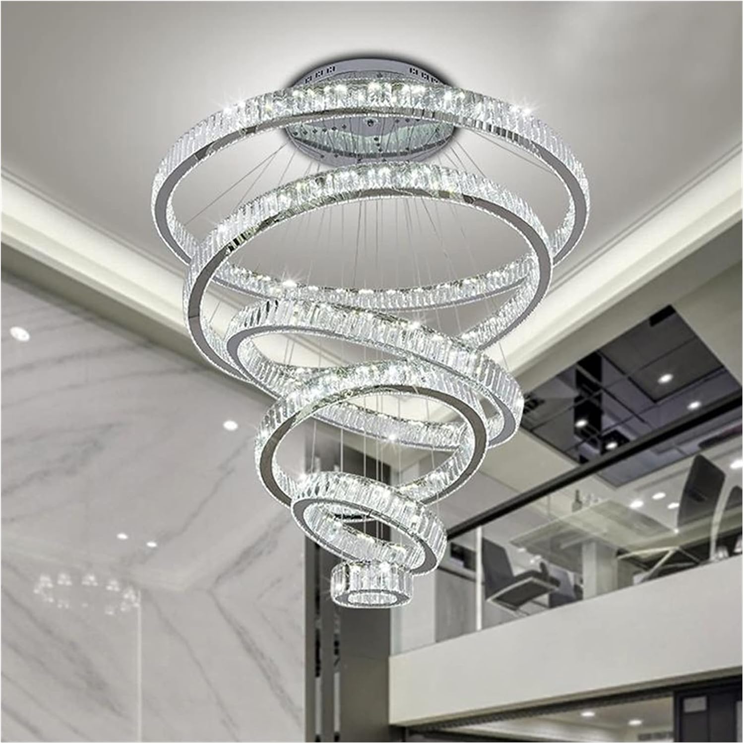 2021 Modern LED Crystal Living Room Villa Luxury Staircase Cristal Lamp Large Home Decor Light Fixture with (Color : Gold Size : Dia40x60cm) (Chrome Dia40x60cm) image 4