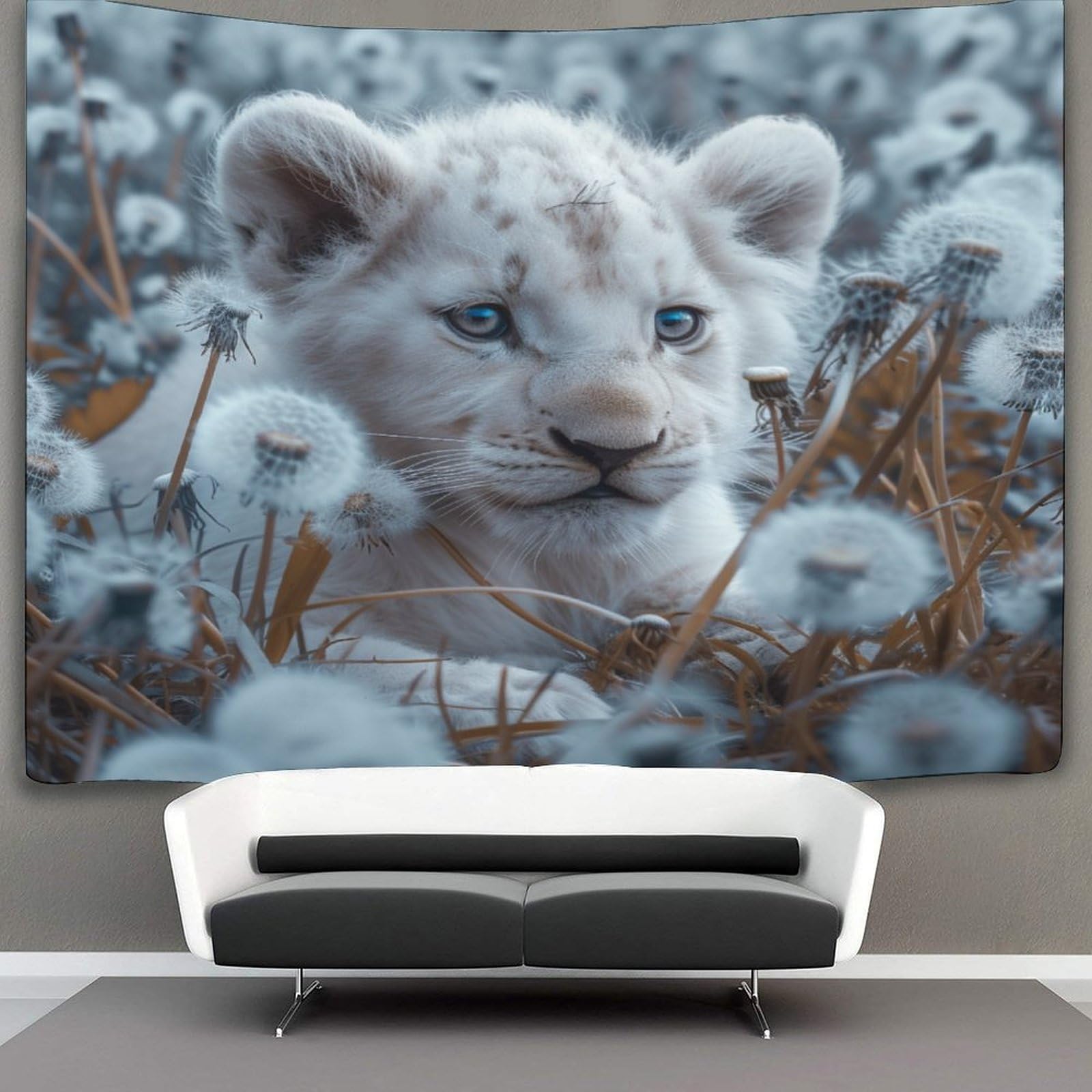 kaiyun Animal Tapestry Wall Hanging Cute White Lion Art for Bedroom Living Room Dorm Decor 130cmx150cm