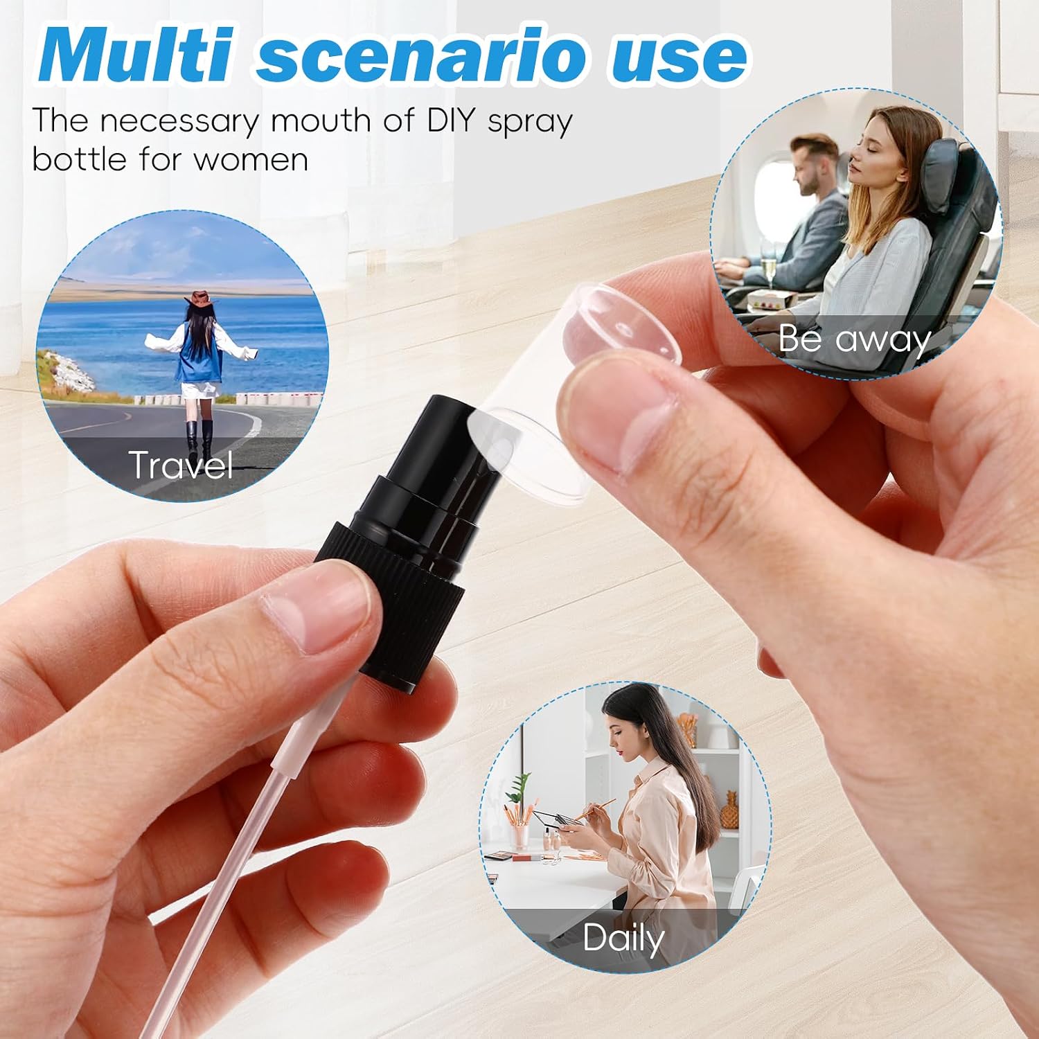Ipetboom 20pcs Black Spray Top for Essential Oil Bottles, Fine Mist Sprayer Cap Recycle and Reuse Replacement Pump Top, Replacement Spray Bottle Nozzle, Perfume Essential Oil Bottle