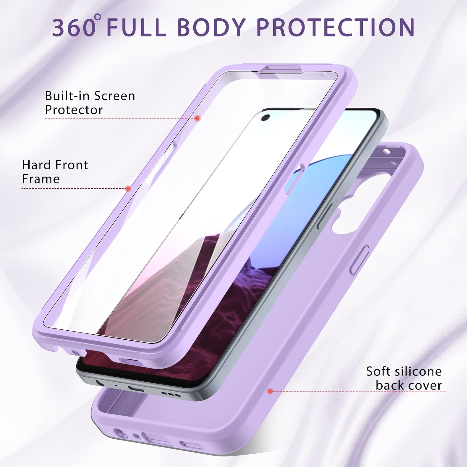 PULEN for Oneplus Nord N20 5G Case with Built-in Screen Protector, Shockproof Rugged PC Front + Slim Soft Silicone Non-Slip Back Cover 360 Full Body Protection Case -Navy Blue