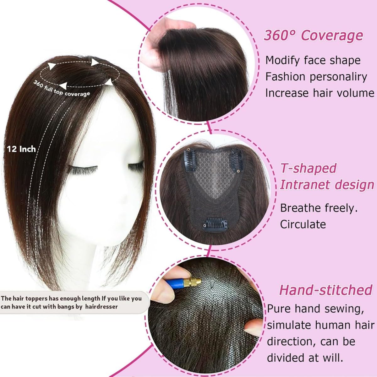 Sexycat Hair Toppers for Thinning Hair Women Real Human Hair Brown Clip in Hairpieces Human Hair Top of Head Fluffy Without Bangs - Image 2