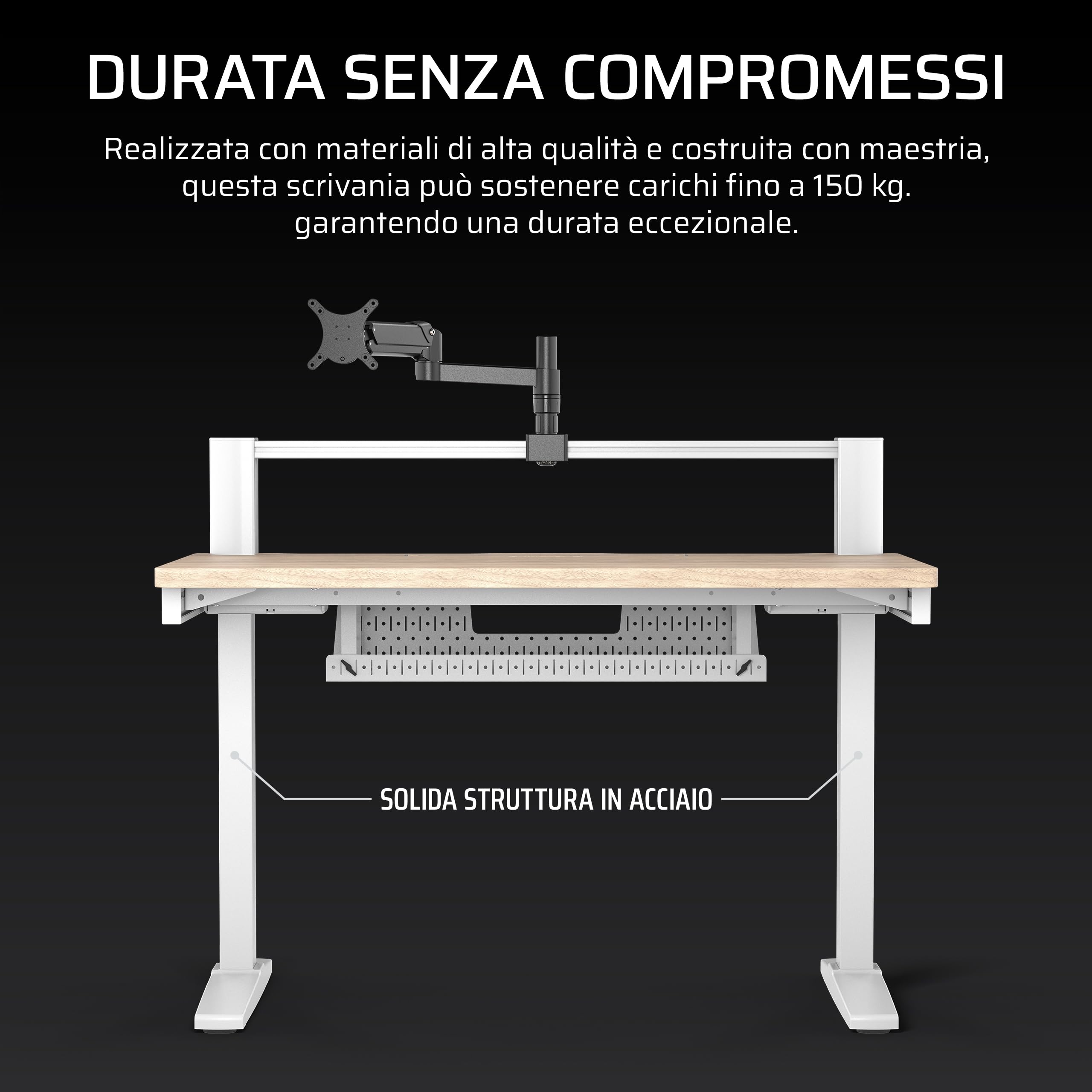 CORSAIR Platform:4 – 120 cm x 76 cm, Altezza Fissa, Scrivania per Computer da Gioco in Piedi, Gestione dei Cavi, Alimentazione USB, Supporto per Monitor Incluso – Mordente di Pino Bianco