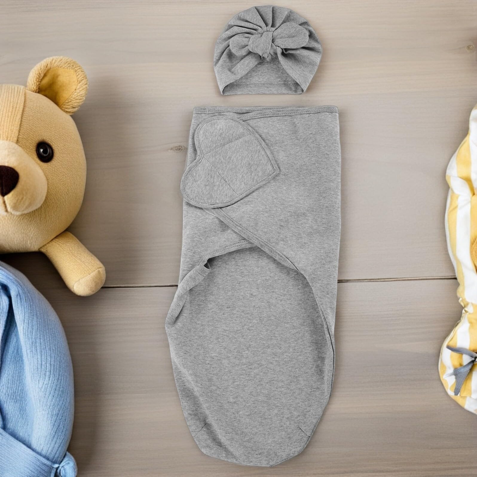 2 Stück Neugeborenen Puckdecken aus Baumwolle mit Hut Bequeme Babyartikel zur Täglichen Pflege für Fotoshootings Formbeständig und Weich Neutraler Stil