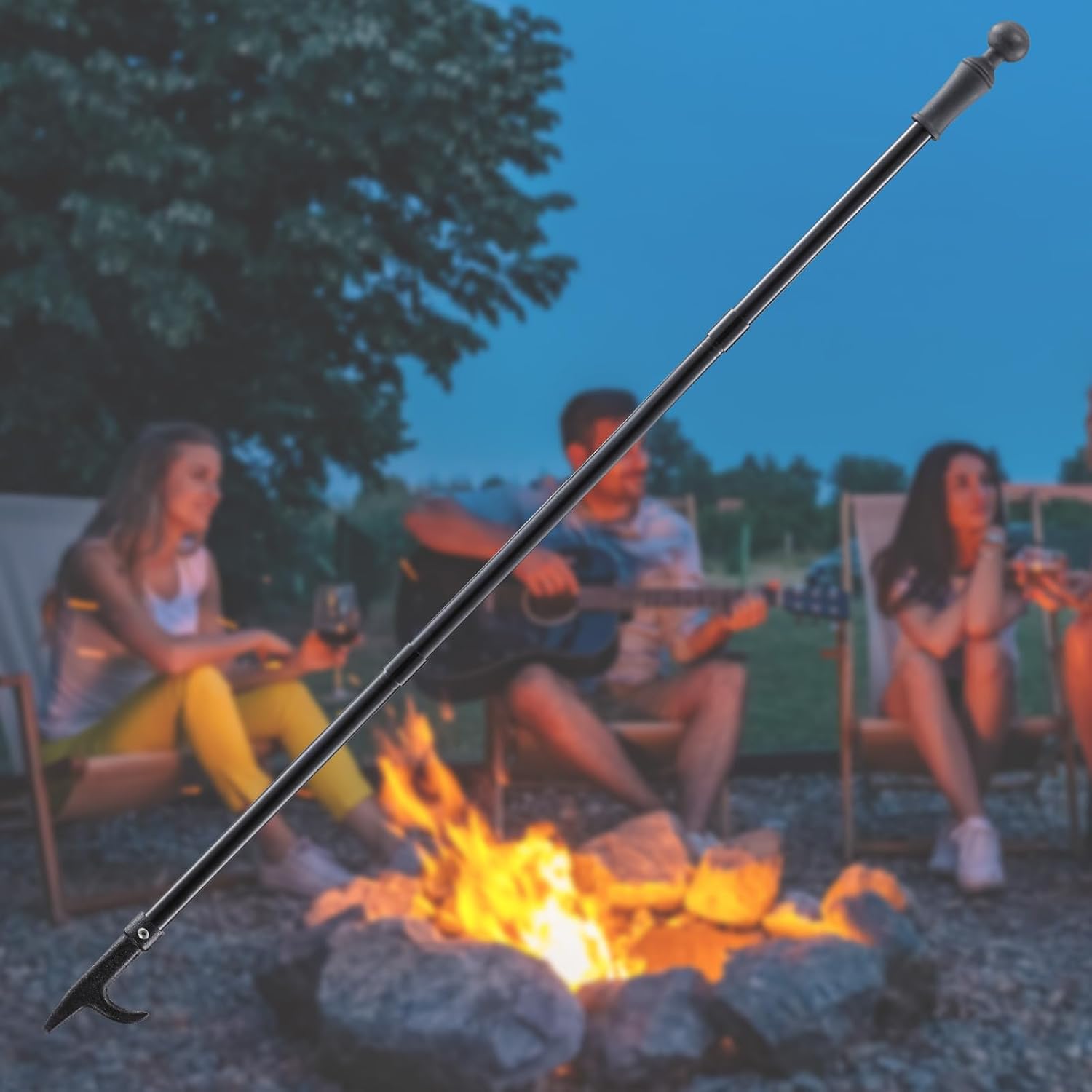 46" Fire Poker for Fire Pits,16 mm Heavy Duty Steel Shaft,Metal Joints