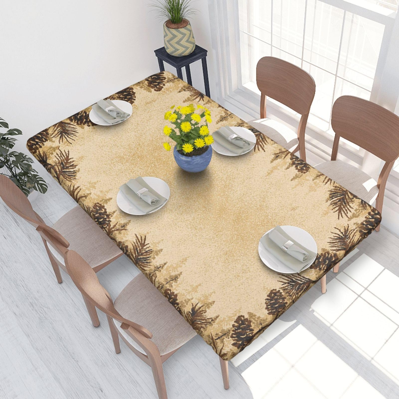 BNVSADC Pine Cone Border Printed 4FT Tablecloth 122x76 CM Polyester Kitchen Water Resistant Table Cloth Dining Table Decoration Table Covers