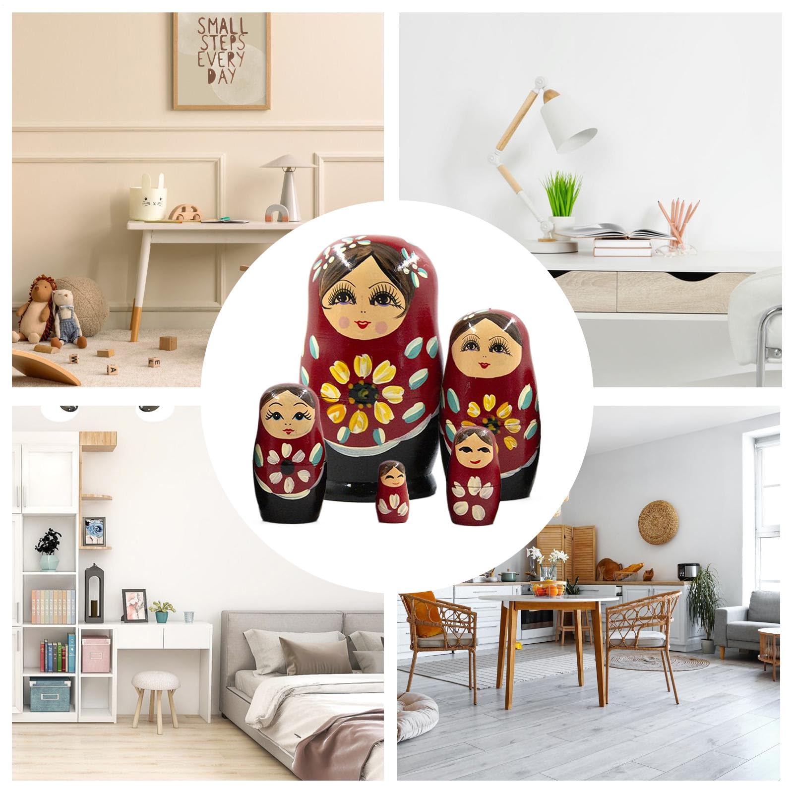 Manolyee Poupées Russes Gigognes | Figurines de Table de Poupées Russes Artisanales - Modèle en Bois Peint à la Main pour Décoration de Foyer Salon Entrée Chambre Enfant