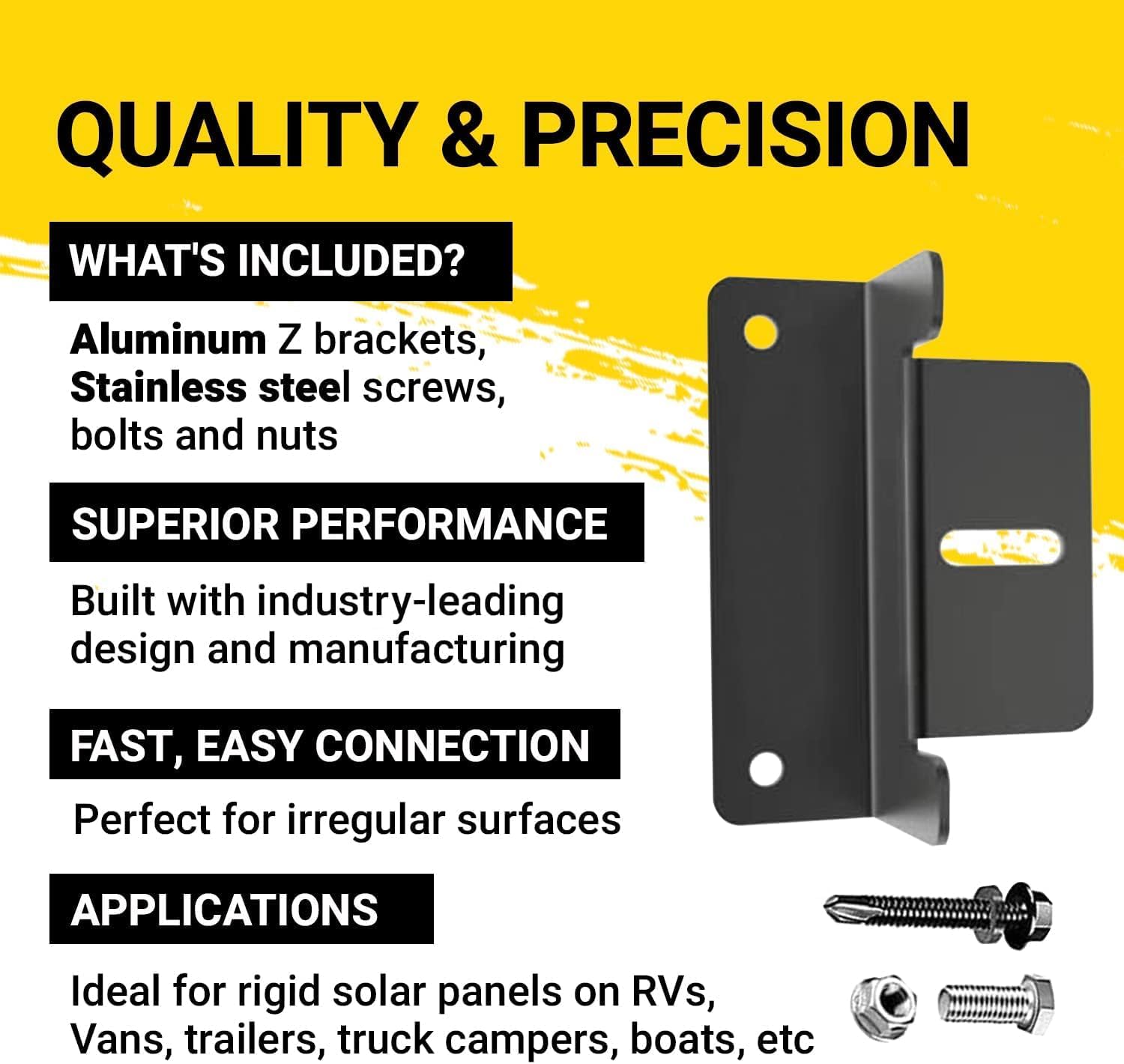 Spartan Power Black Solar Panel Z Bracket Mount - Lightweight Anodized Aluminum Mounting Brackets for RVs, Trailers, Vans, Campers, Boats, Walls, Roof - Set of 4