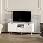 HOMCOM Meuble TV avec rangement, Table TV moderne avec étagère ouverte, tiroir et 2 armoires, Unité de divertissement pour salon, Supporte télévision jusqu'à 50 po, Blanc