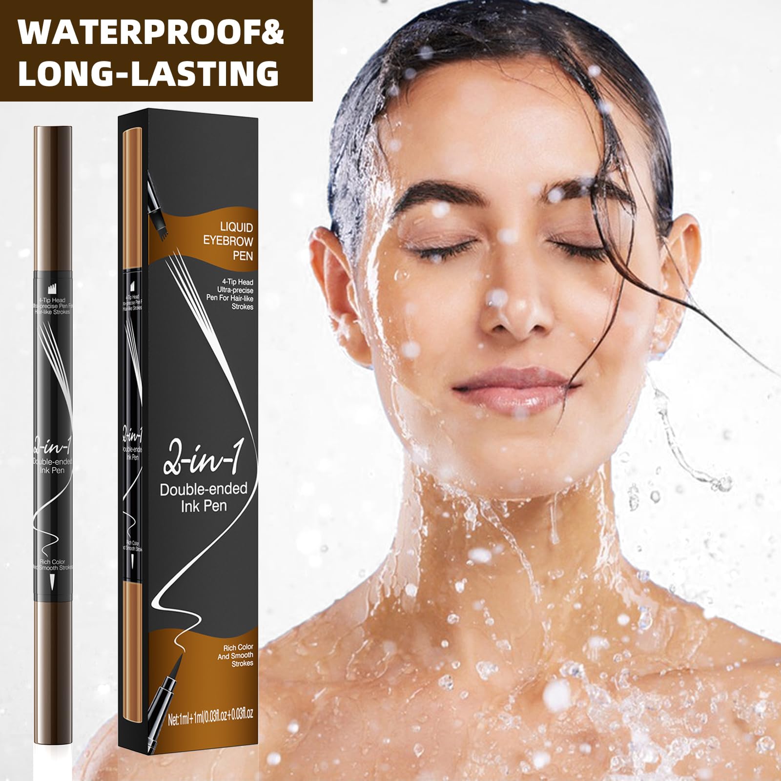 Matita per sopracciglia impermeabile, matita per sopracciglia microblading 2 in 1 a doppia estremità, lunga durata, anti-sbavature Penna per sopracciglia liquida ad asciugatura rapida (Marrone scuro)