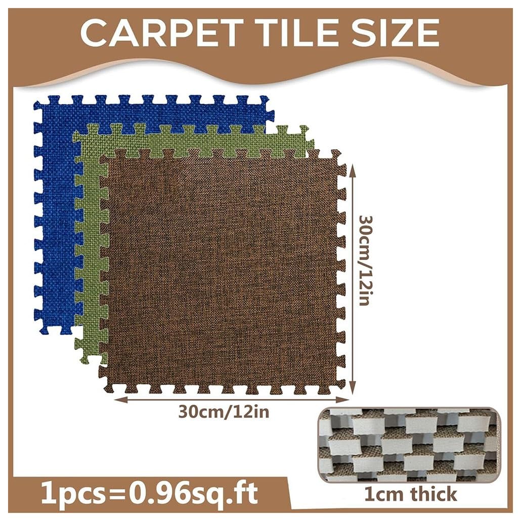 Dywan kwadraty puzzle mata podłogowa bawełna i len patchwork płytki dywanowe antypoślizgowa pianka PE układanka płytki podłogowe stwórz bezpieczny obszar do sypialni (ciemnobrązowy, 20 szt.)