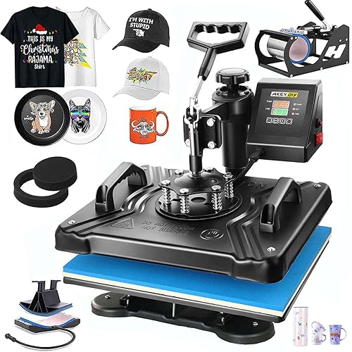 AKEYDIY Professional 5 in 1 Heat Press Machine for t Shirts Digital Heat Press Combo 12" x 15" 360-degree Swing Aweay Shirt Press Machine Sublimation Heat Press for T Shirts Mug Hat Plate