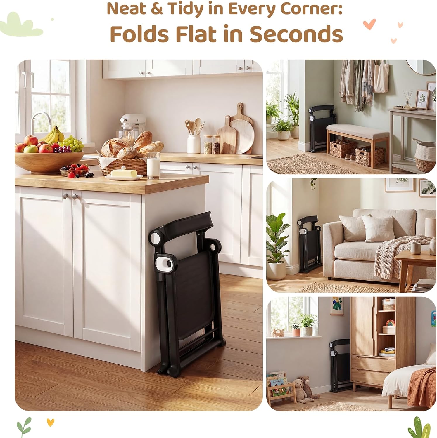 Cowiewie Toddler Tower, Foldable Adjustable Kitchen Step Stool, Montessori Learning Helper for Sink & Counter, Ages 18 Months to 4 Years, CPC Certified, Black