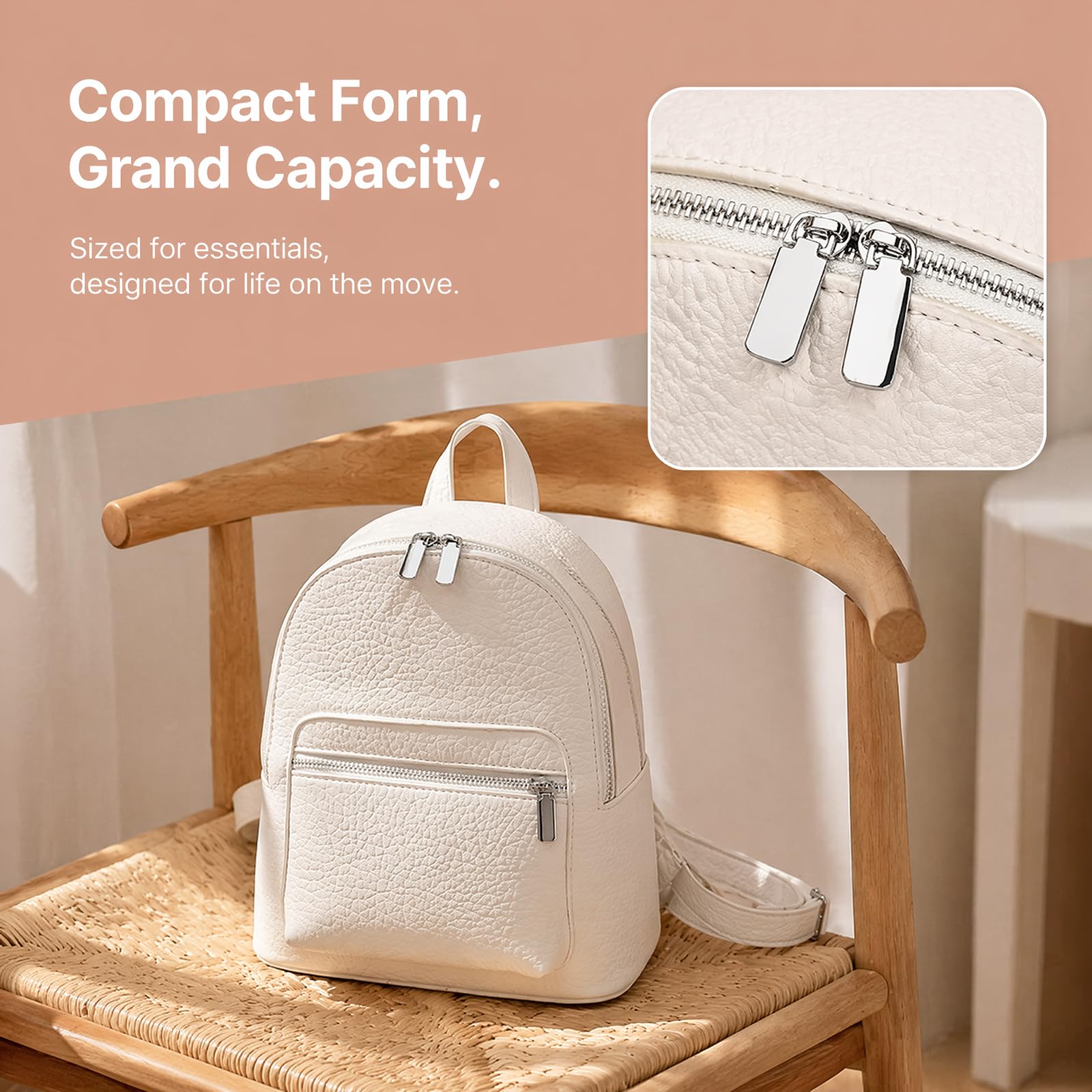 Mini PU moda casual zaino leggero giornaliero pacchetto a spalla sacchetto,White