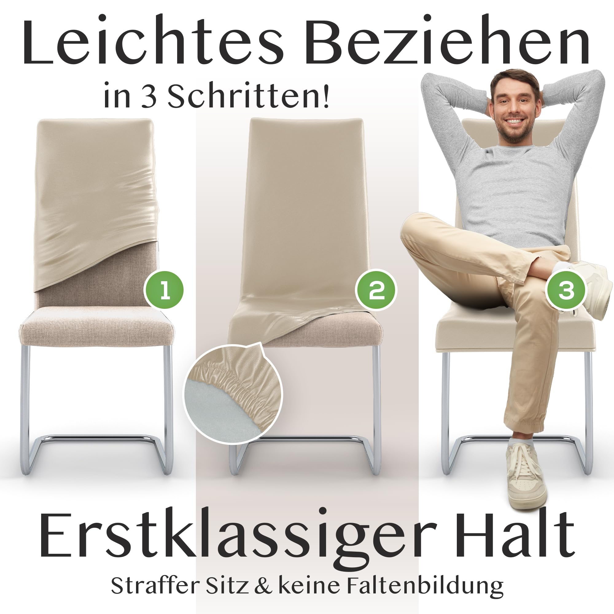 Innerspace Stuhlhussen 4er Set in Beige | Blickdichte, Wasserabweisende, Elastische Stuhlbezüge für Kinder & Haustiere | Stuhl Überzüge für Schwingstühle/Freischwinger – Jetzt Set wählen!
