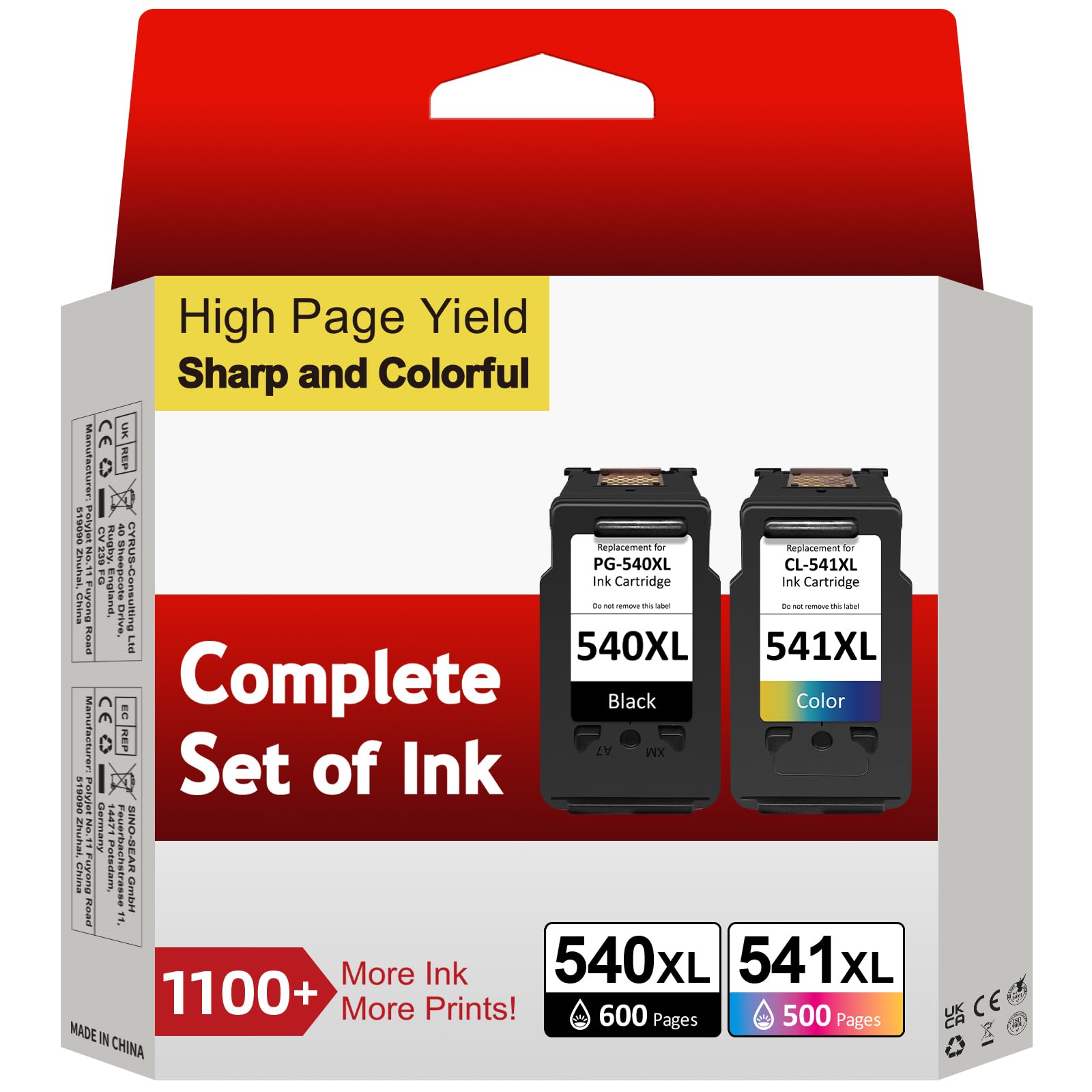 Druckerpatronen 540 541 XL Multipack - druckt bis zu 1100+ Seiten, Kompatibel für Canon 540 541 Original, PG-540/CL-541 XL für Canon Pixma TS5150 TS5151 MX475 MG3600 MG3650 MG3650s MG4200 MG4250