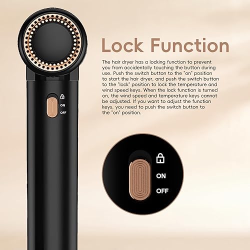 Miniatura 6 de Nicebay Secador de pelo iónico con difusor para cabello rizado, motor sin escobillas de alta velocidad de 1600 W y 110000 RPM para secado rápido,