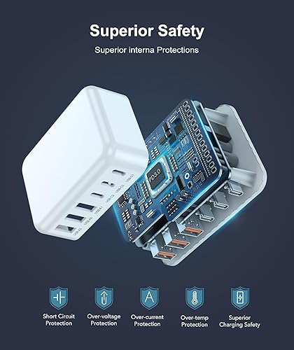 Miniatura 6 de GaN - Bloque de cargador rápido, 6 puertos USB C, estación de carga, cubo, 100 W, multipuerto tipo C, cargador de pared, enchufe con PD 3.0+QC para