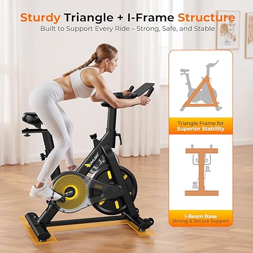 Miniatura 8 de OWLSKY Bicicleta estática con aplicación, resistencia magnética, bicicleta de ciclismo para interiores, capacidad de 300 libras, bicicleta