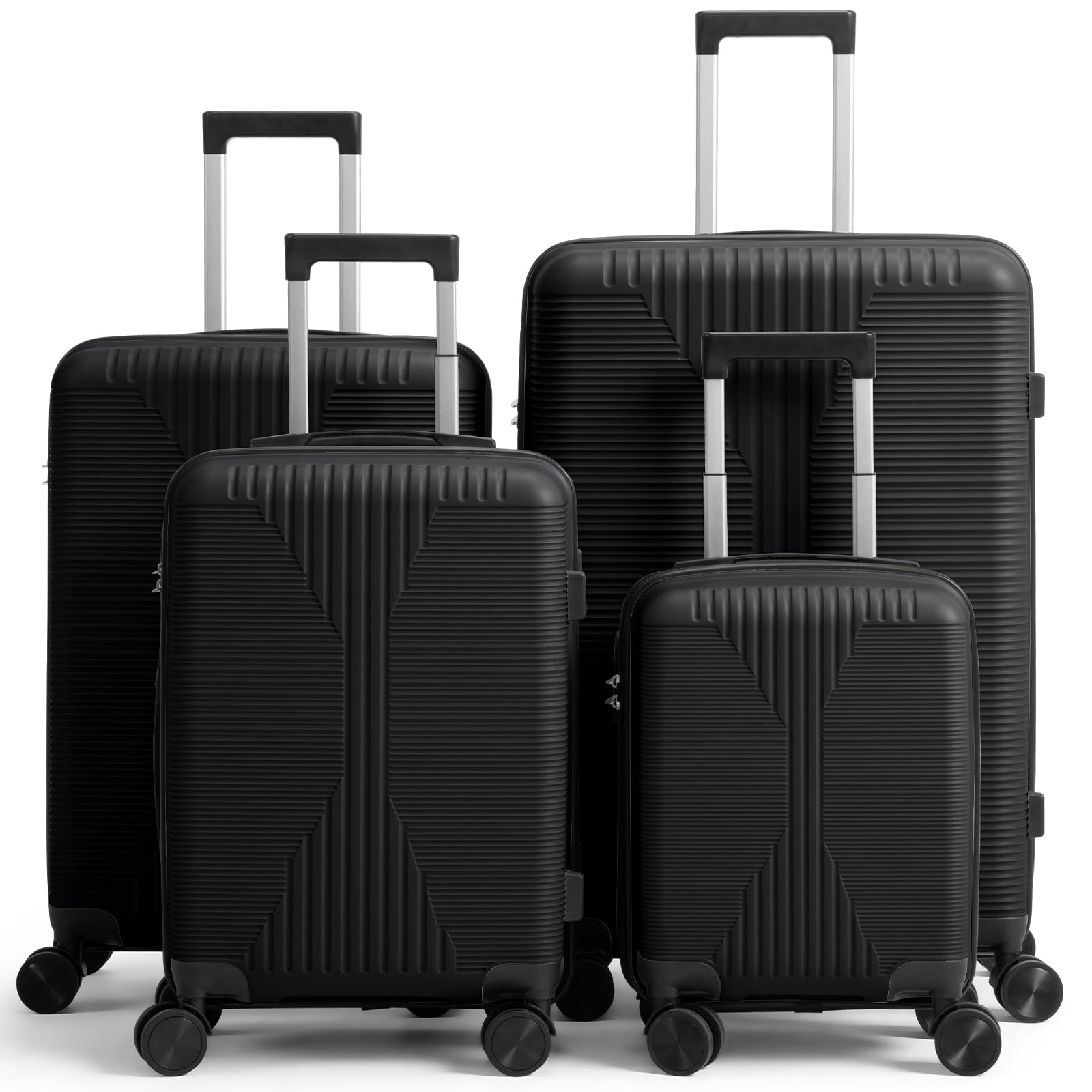 LEADZM Juego de Maletas de 4 Piezas, Maleta Cabina (Negro)