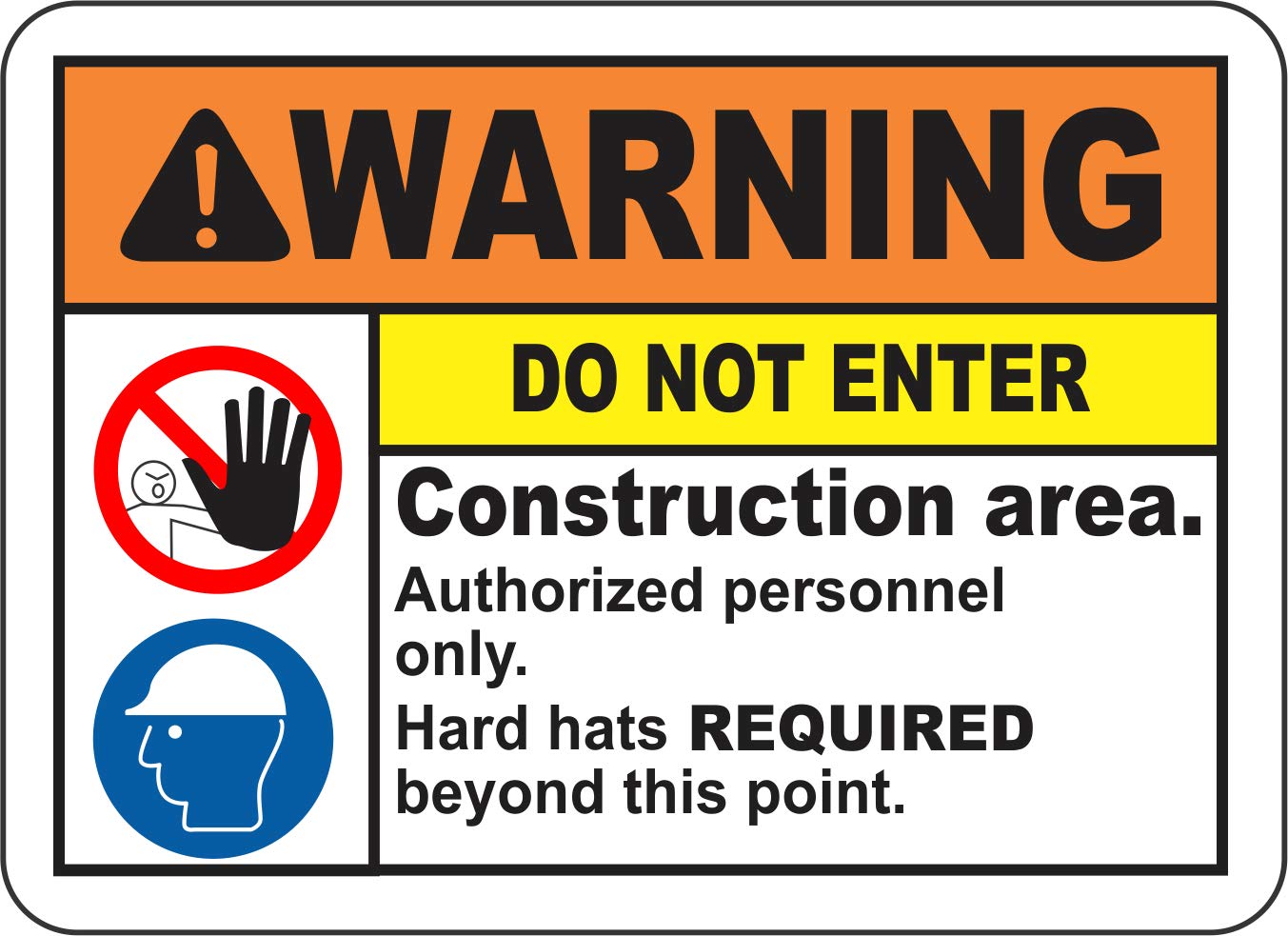 INDIGOS UG - Pegatinas - Seguridad - Advertencia - Construction Area Do Not Enter Sign 914mmx1219mm - Decal for Office - Oficina - Empresa - Escuela