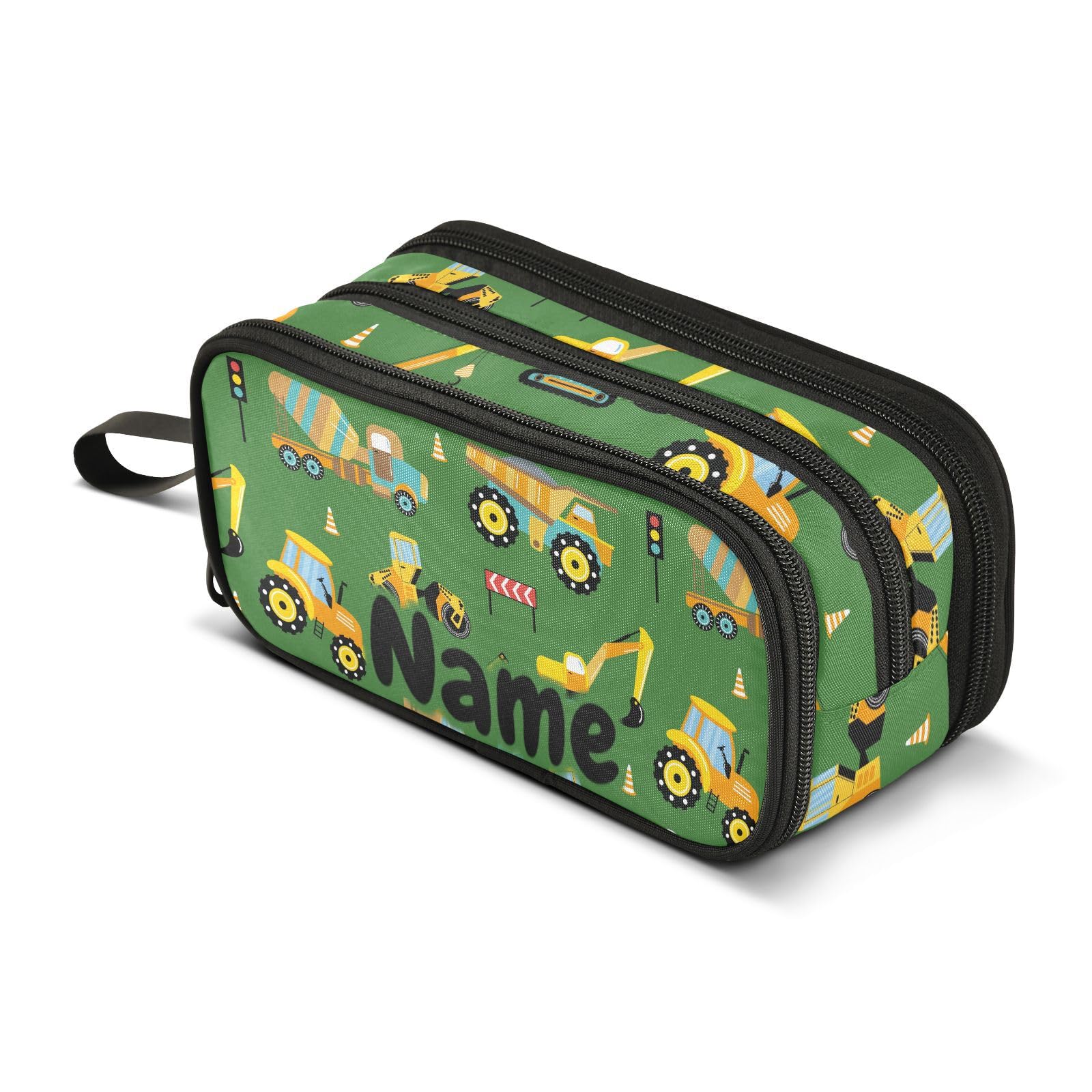 Mnsruu Custom Name Construction Vehicles Truck Pencil Case Boys Girls Personalized Pen Bag School Office Stationery Organizer Pencil Pouch Holder Kids Teens Adults