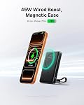 INIU for MagSafe Slimmest Power Bank, Original Qi2 Certified Wireless Fast Charging, 10000mAh 45W Portable Charger with USB C Cable & Stand, Flight Safe Magnetic Battery Pack for iPhone 17-12 Series