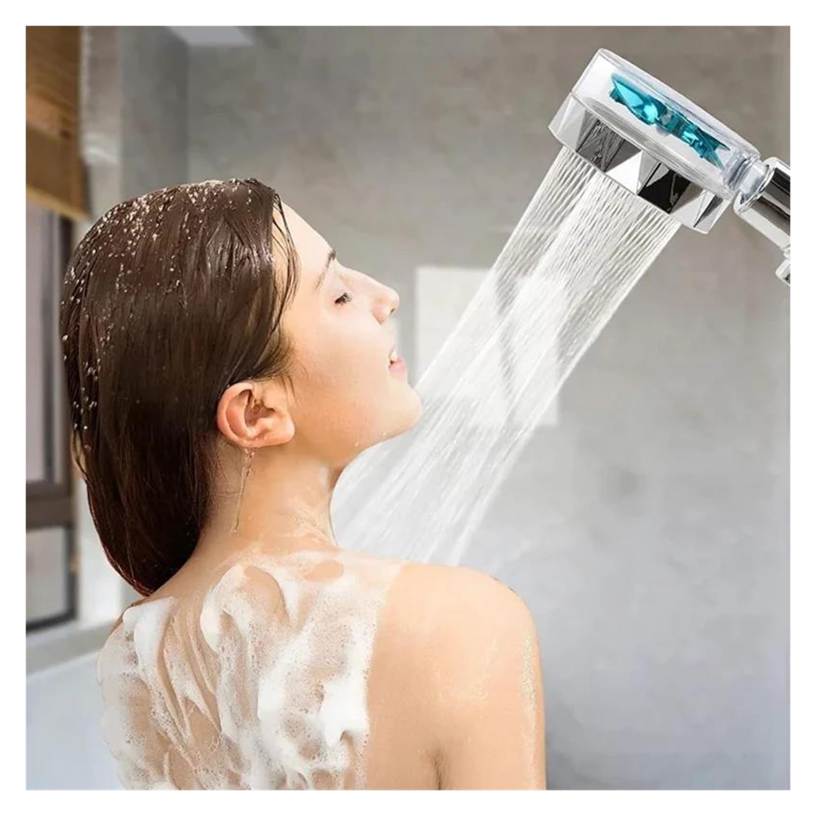 Soffione doccia con ventola turbo rotante a 360 gradi, filtro regolabile, spruzzo ad alta pressione a risparmio idrico(Blue)