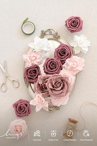 Miniatura 64 de Ling's moment - Juego de flores artificiales para manualidades, ramos de boda, centros de mesa, arreglos de novia, fiestas y decoración del hogar