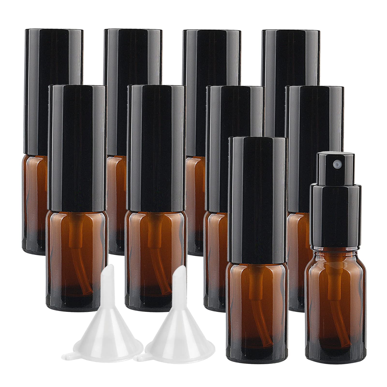 24 Stück, 10ml Braun Glas Kunststoff Sprühflasche Mit Schwarz Sprüher Nachfüllbar Sprühflaschen Leer für Blumen, Haare, Reisen, Reinigung, Gartenarbeit Kosmetik