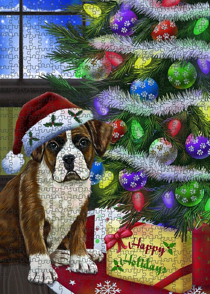 Christmas Tree with Presents Boxer Dog Jigsaw Puzzle for Adults - Animal Printed Interlocking Puzzle Game Artwork - Gift for Dog Lover's - 1000 Pcs 29.5"x19.7", PZLE57722