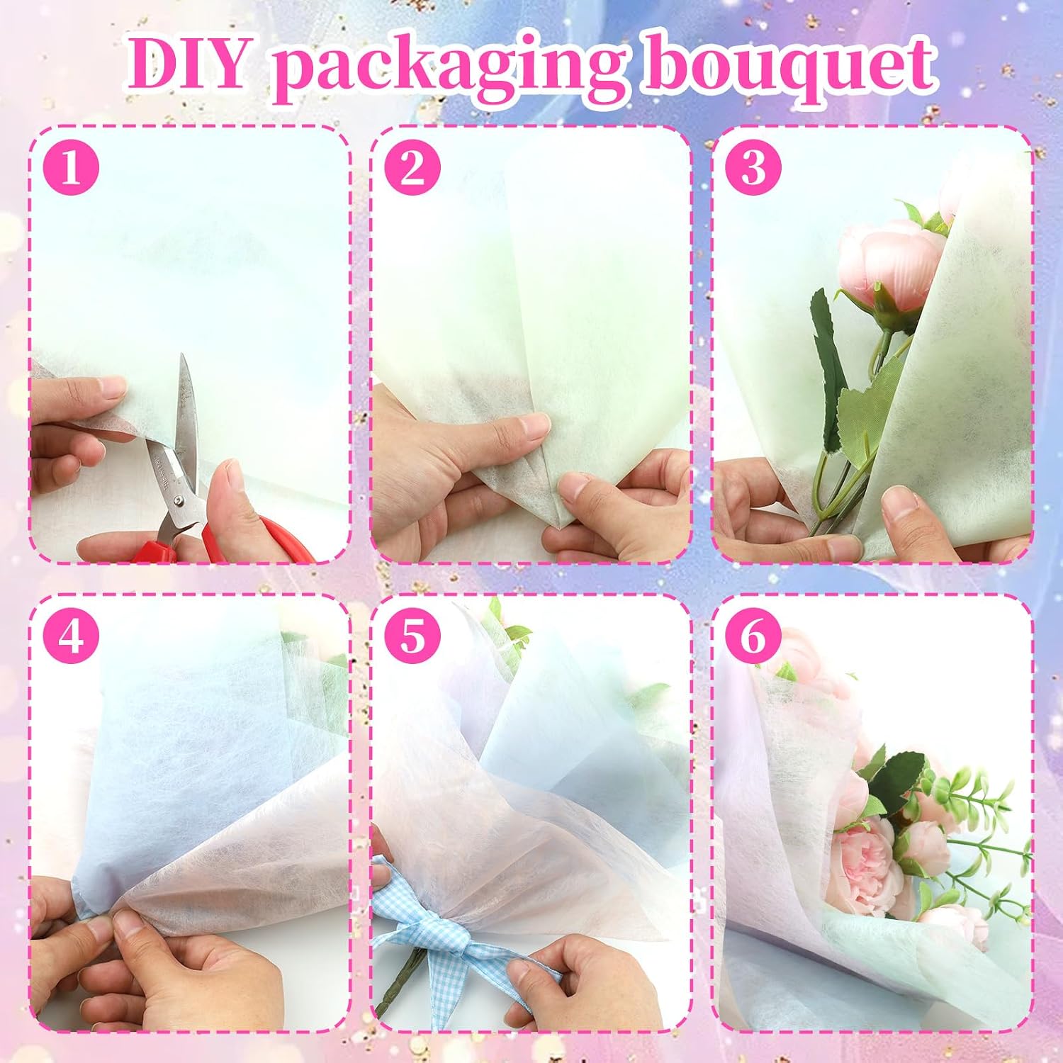 120 Sheets Multi-Color Tissue Flower Wrapping Paper - 6 Vibrant Colors 11.4"x11.4" Non-woven Waterproof Floral Bouquet Wraps, Each Color 20 Sheets with Removable Lining for Florist Packaging Gift