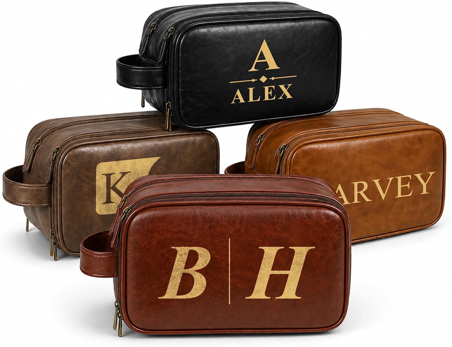 Personalized Toiletry Bag for Men, Custom Engraved PU Leather Dopp Kit with Name, Waterproof Travel Shaving Bag, for Dad Husband Boyfriend Groomsmen - Father's Day Birthday Gifts