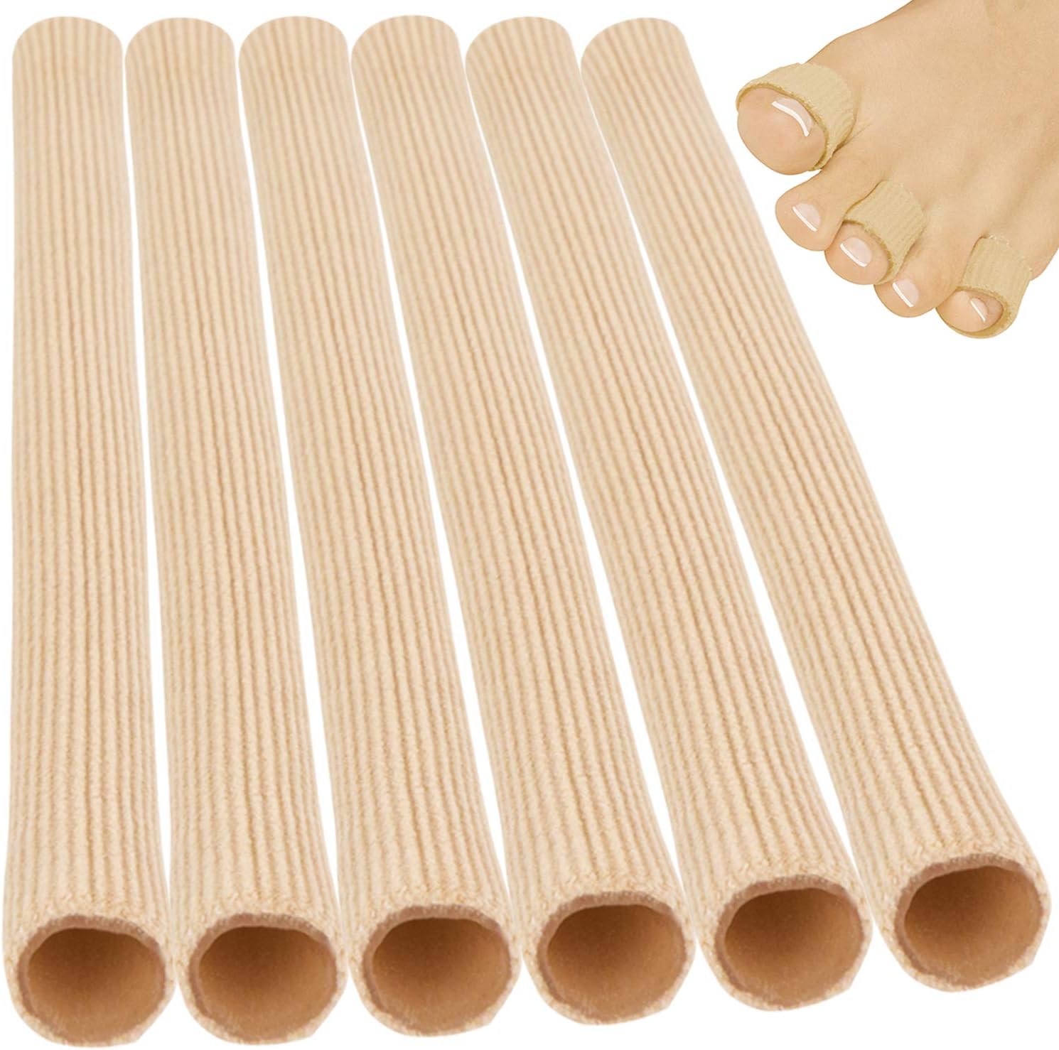 ViveSole Toe Sleeves Tubes (6 Pack) - Spacers & Separators for Women - Hammer Toe Straightener - Foot Blister Protectors & Relief - Finger Splints for Corn, Overlapping Toes - Toe Covers for Calluses