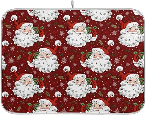 Miniatura 1 de Tapete de secado de platos rojo de Papá Noel de Navidad para cocina, tapete de secado de microfibra absorbente reversible para platos, tapete grande