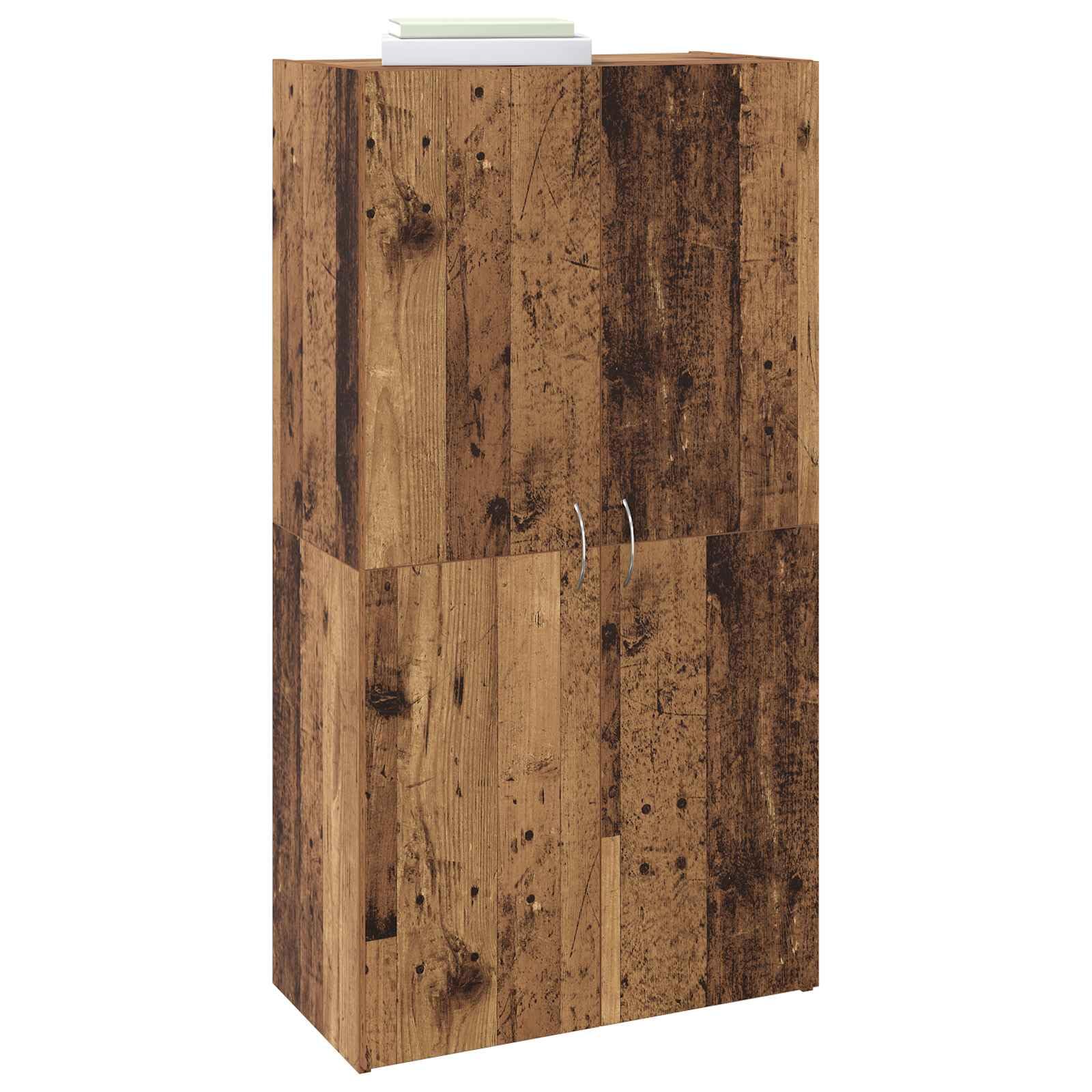 Büroschrank mit Türen Schwarz Eichen-Optik 60 x 32 x 115 cm aus Holzwerkstoff, Aktenschrank mit Scharniertüren und Bogen-Griffen, viel Stauraum mit Regalen für Büroorganisation