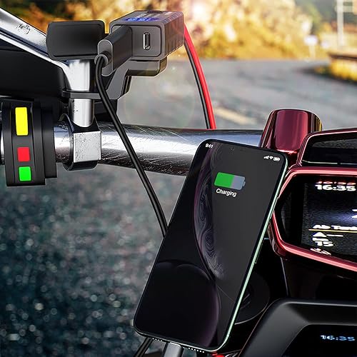 Miniatura 2 de BATIGE Motorcycle USB Charger SAE to USB Adapter Type C and Quick Charge USB 3.0 with Voltmeter, ON/Off Switch and 3.6FT SAE Extension Cable
