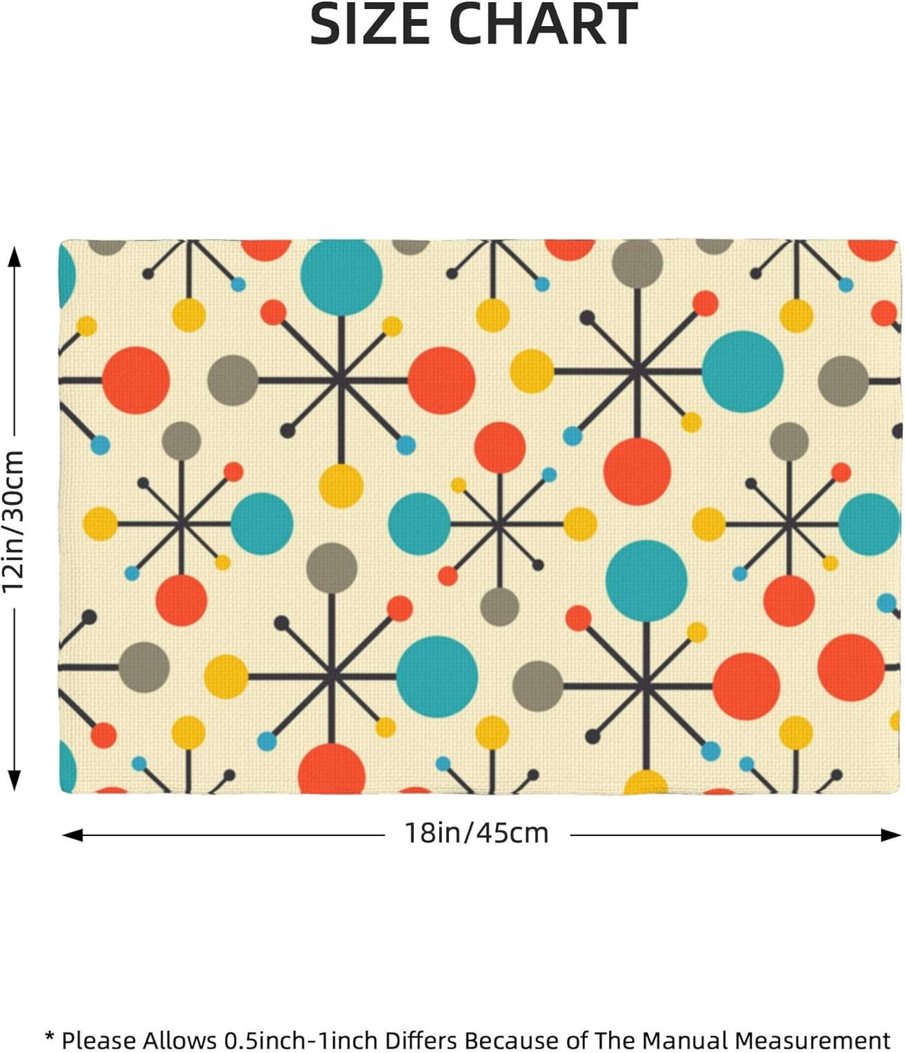 Mid Century Fifties Modern Atomic Retro Placemats Set of 6 Yellow Kitchen Table Mats for Dining Farmhouse Holiday Home Decor Linen Washable Place Mats, 12X18inch